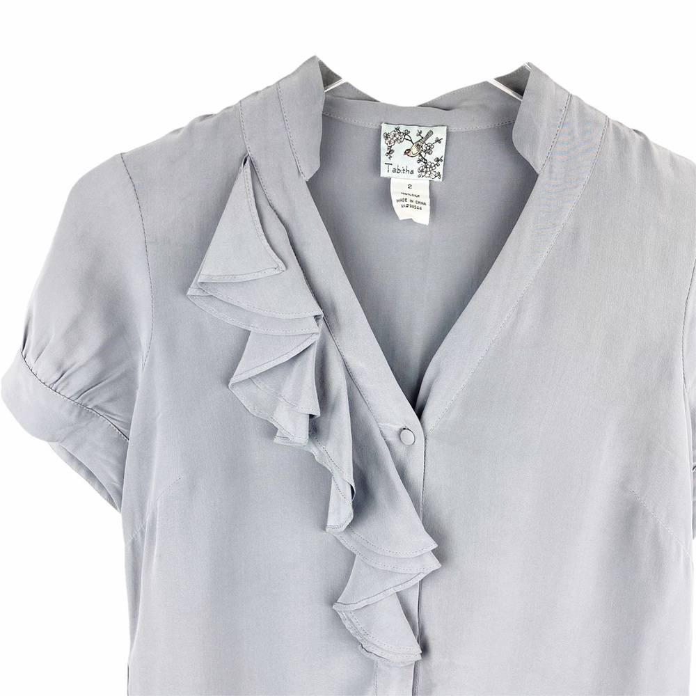 Tabitha Anthro Grey Ruffle Silk Tranquil Blouse 2 - Picture 4 of 5